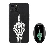 X spirit Skull Case for iPhone 15 - Skeleton Hand Gesture Design - Cool Gothic Punk Aesthetic - Shockproof Protective Bumper, Leather Finish Glow in the Dark Cover