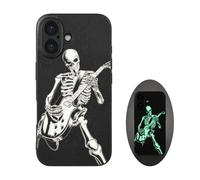 X spirit Skull Guitar Case for iPhone 16 - Skeleton Rock n Roll Design - Cool Gothic Punk Guitarist Style - Shockproof Leather Finish, Glow in the Dark Luminous Cover