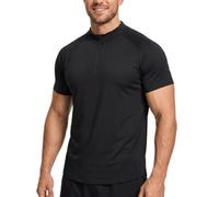 X-thud Men Quarter Zip Pullover Tops Short Sleeve Slim Fit Mock Neck Stretchy Sports T-Shirt (UK, Alpha, S, Regular, Regular, Black)
