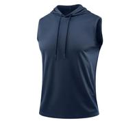 X-thud Men Quick Dry Fit Wicking Moisture Hoodie Shirts Tank Top Muscle Bodybuilding Athletic Pullover Hooded Shirt Navy Blue S