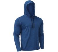 X-thud Men's Long Sleeve Quick-Dry Sweatshirts Solid Light Crewneck Quick Dry Drawstring Hooded Shirt Blue S