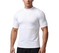 X-thud Mens Mock Turtleneck Short Sleeve Solid Casual T-Shirt Pullover Tops Slim Fit Basic Undershirt High Neck T-Shirt Tee (UK, Alpha, L, Regular, Regular, White)