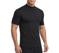X-thud Mens Mock Turtleneck Short Sleeve Solid Casual T-Shirt Pullover Tops Slim Fit Basic Undershirt High Neck T-Shirt Tee (UK, Alpha, S, Regular, Regular, Black)