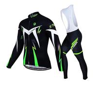 X-TIGER Men's Long Sleeve Cycling Suits Set Cycling Jersey with 5D Gel Padded Bib Pants/Pants Trousers Autumn Winter Thermal Fleece Windproof Coat Jacket Cycling Clothing Set Outdoor Sportswear