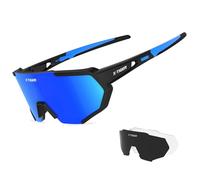 X-TIGER Polarised Sports Sunglasses Cycling Glasses Tr90 Superlight Frame with 3 Interchangeable Lenses UV400 Protection for Men Women(Black and Blue)