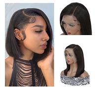 X-Tress 10" Short Bob Wig 13x4 Lace Front Wig Straight Human Hair for Women 180% Density Pre-Plucked with Baby Hair Highlight Lace Brazilian Virgin Hair Wig for Black Women Natural Looking(10 inch)