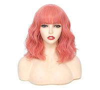 X-Tress 15 inch Peach Red Wig for Women Natural Wavy Curly Hair with Air Bangs None Lace Daily Party Wig Halloween Fancy Dress (Peach)