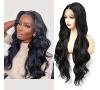 X-Tress 28" Natural Black Lace Front wigs outre glueless Wig Pretty body wave Synthetic baby Hair Real Natural Looking HD Lace Front Pre Plucked Soft Hair For Black Women(Natural Color)