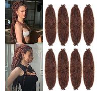 X-Tress 8 pcs Spring Afro Twist Pre Fluffed Hair 24 inch Crochet Braiding Hair Extension Marley Twist Passion Kinky Braiding Hair Extension Pre-Separated Spring Natural Black Braids(4)
