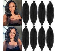 X-Tress 8pcs Spring Afro Marley twists Hair Locs 24 Inch Crochet Braiding Hair Extension Passion Twist Kinky Braiding Hair Extension Pre-Separated Spring Twist Natural Black Braids(1B)
