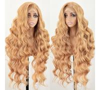 X-Tress Strawberry Blonde 13x6 Lace Frontal Wig 32 Inch Body Wave Pre Plucked with Baby Hair Transparent Swiss Heat Friendly Synthetic Honey Blonde Lace Front Wigs for Women