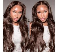 X-TRESS X-Tress Brown Lace Wig Synthetic Women 26'' Body Wavy Hair w/Natural Hairline 13x4x1 Highlight Lace Wig T Part Wave Curly Wig Blended Synthetic Glueless Perfectly Fits(Brown)