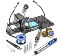 X-Tronic 75 Watt Model #3020 Soldering Iron Station - 2 Helping Hands, 5 Extra Tips, Solder Roll Holder, Brass Tip Cleaner w/Cleaning Flux, Solder Sucker, Solder & Tweezers - C/F & 10 Min Sleep Func