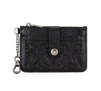 X Wrangler Credit Card Holder for Women Leather Card Cases & Money Organizers with RFID Lining Western Keychain Wallet with Zipper Coin Pocket, Black