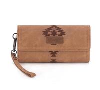X Wrangler Western Wallet for Women RFID Blocking Wristlet Wallets with Aztec Embroidery, A Brown, 7 x 4 x 1 inches