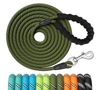 X XBEN Training Leads for Dogs, 15M/49FT Strong Rope Long line Dog Lead Leash with Soft Padded Handle and Heavy Duty Hook, Reflective Recall Training Leads for Large Medium Small Dog, Olive
