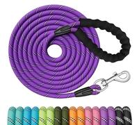 X XBEN Training Leads for Dogs, 15M/49FT Strong Rope Long line Dog Lead Leash with Soft Padded Handle and Heavy Duty Hook, Reflective Recall Training Leads for Large Medium Small Dog,Purple