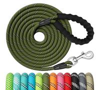 X XBEN Training Leads for Dogs, 30M/98FT Strong Rope Long line Dog Lead Leash with Soft Padded Handle and Heavy Duty Hook, Reflective Recall Training Leads for Large Medium Small Dog, Olive