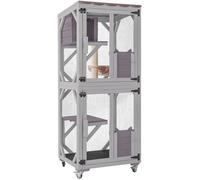 X-ZONE PET Cat Catio Outdoor Cat House Movable Cat Enclosures on Exercise Wheels Cat Cage with Upgraded Resting Box,Waterproof Cover（Medium Grey）62CM/Lx59.5CM/Wx159.5CM/H