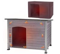 X-ZONE PET Insulated Dog House, Weatherproof Dog Kennel with Insulated Liner for Small to Large Sized Dogs, Outdoor Doghouses Puppy Shelter with Elevated Floor(Grey)