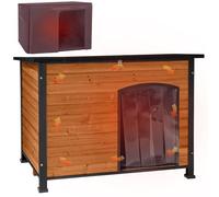 X-ZONE PET Wooden Warm Indoor & Outdoor Dog House, Weatherproof Asphalt Roof and Insulation Pad Dog Kennel with Elevated Floor, Suitable for Small and Medium-Sized Dogs(Brown)
