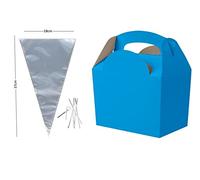 x10 Birthday Party Food Plate Boxes With Clear Sweet Cone Bags And Tie (Bright Blue)