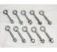 x10 M8 X 100MM Zinc Plated Folded Straining Eyebolts Nut & Washer - Wire Support Fencing Straining