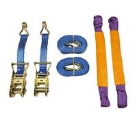 x2 35MM 4M Ratchet Recovery Straps Round Slings - Alloy Wheel Tie Down Trailer Kit