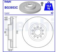 x2 Brake Disc BG3953C Fits Audi Cupra Seat Skoda VW A1 A3 Q2 Q3 TT Vented