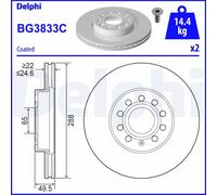Delphi BG3833C Front Brake Disc Set 288mm Fits Audi Seat Toyota Skoda VW