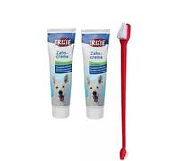 x2 Dog Toothpaste 100g Mint Flavoured Toothpaste + x1 Single Double Ended Toothbrushes for Oral Hygiene Trixie