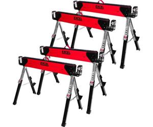 X2 Excel Twin Pack 6288 Heavy Duty Steel Folding Saw Horse Adjustable Leg 1178Kg