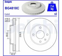 x2 Front Brake Disc Delphi BG4818C Fits Opel Vauxhall Karl Viva Braking System