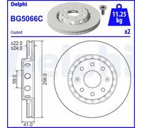 x2 Front Brake Disc Delphi BG5066C Fits Chevrolet Aveo Kalos Vented