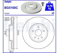 x2 Front Brake Disc Delphi BG5160C Fits MG MG GS MG HS Braking System Vented