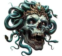 x2 Medusa Skull Vinyl Decal Stickers, Cover Marks, 150mm Tall Qty:2 Ideal for Laptop, Windows, Doors, Tile & More, Vibrant Weatherproof Decals, Greek Mythology Graphic