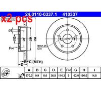 2x Brake disc solid 24.0110-0337.1 ATE for TOYOTA AURIS COROLLA Saloon