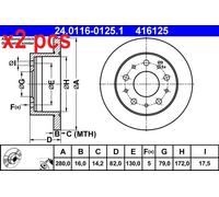 X2 PCS 24.0116-0125.1 BRAKE DISC ATE