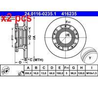 Brake disc ATE 24.0116-0235.1 for FORD TRANSIT V363 Van (FCD, FDD) 2 2016-2024