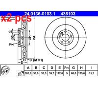 X2 PCS 24.0136-0103.1 BRAKE DISC ATE