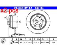 X2 PCS 24.0309-0114.1 BRAKE DISC ATE