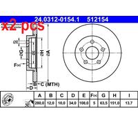 1X Brake disc ATE 24.0312-0154.1 for FORD MONDEO III (B5Y) 2 2001-2007