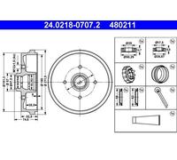 X2 PCS BRAKE DRUM 24.0218-0707.2 ATE
