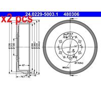 ATE Brake Drum 24.0229-5003.1 - Fits Toyota Hilux Vigo VII Pickup 2.5 D 4WD