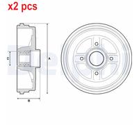 X2 PCS BRAKE DRUM BFR496