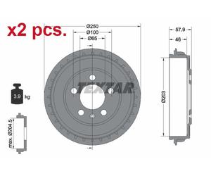 X2 PCS BRAKING DRUM BRAKE DRUM X2 PCS SET 94048200 TEXTAR I