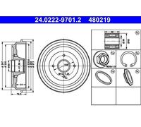 ATE 24.0222-9701.2 Brake drum