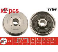 X2 PCS FITS DACIA LOGAN 1.2 16V BRAKE DRUM DB4214 TRW