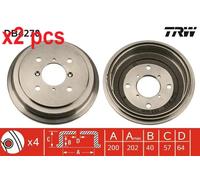 X2 PCS FITS FOR SUBARU JUSTY MK II 1.3 GX 4X4 BRAKE DRUM DB4270 TRW