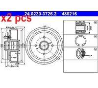 X2 PCS FITS FORD FIESTA V 1.25 16V BRAKE DRUM 24022037262 ATE